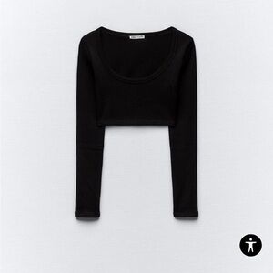 Zara NWOT LONG SLEEVED RIBBED CROP SHIRT L